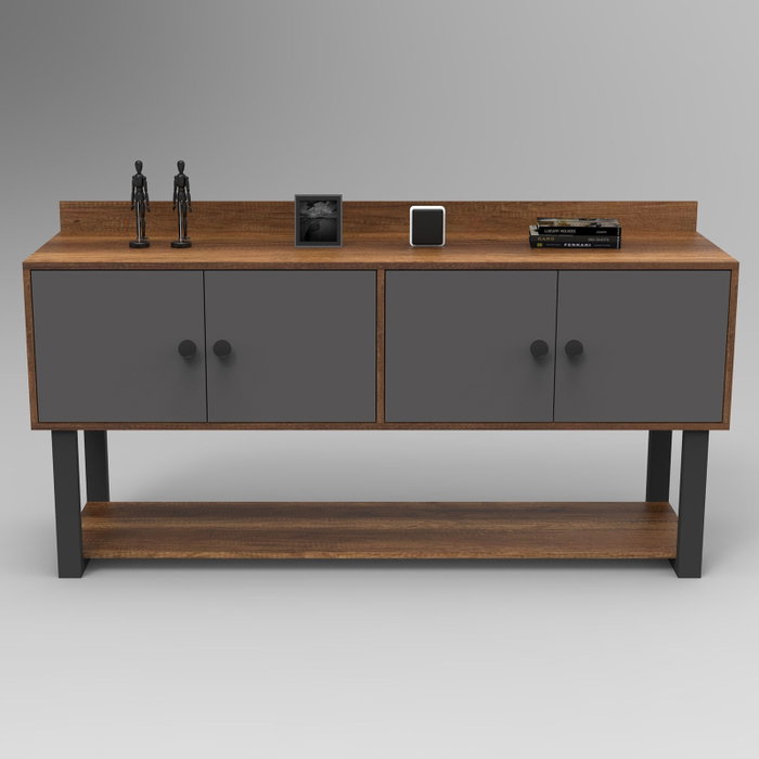 Hanah Home Consola Mn04-Ba, 180x93.2x85 cm, Tablero de Partículas Melaminado, Nogal y Antracita